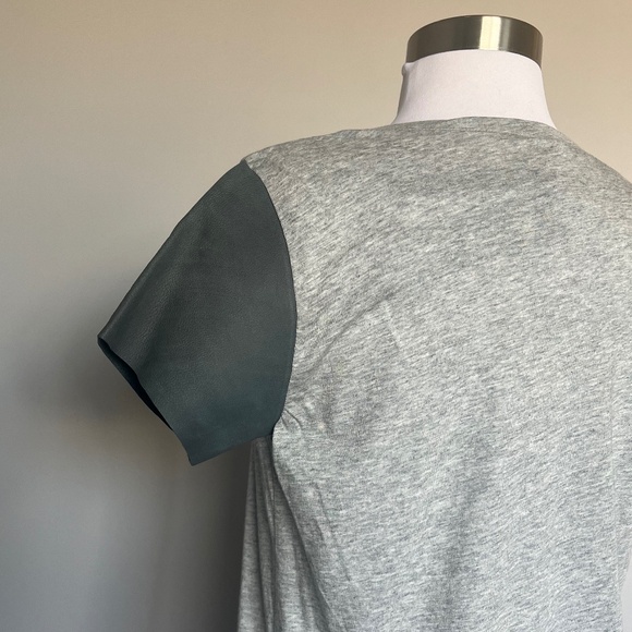 Michael Stars Gray Cow Leather Sleeve lightweight Gray Casual Tee T-shirt Top - Picture 8 of 11